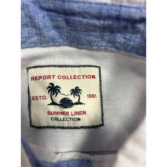 Men's XL White Linen Short-Sleeve Shirt By Report Collection Summer Linen Colle - Picture 2 of 6